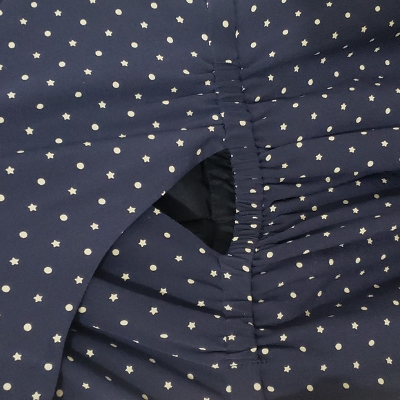 Madewell Silk Navy Stars & Dots Mini Dress Criss Cross Back & Pockets - Picture 6 of 9